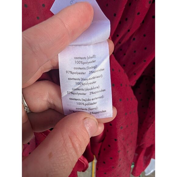 Rachel Parcell Womens Ruffle Tiered Midi Dress Sz 6 Bergundy Polka Dot Romantic - Picture 4 of 6